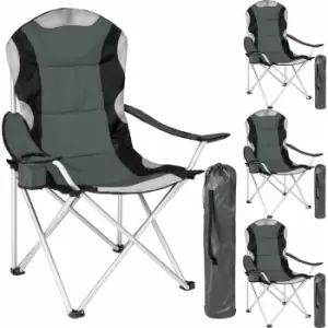 image of 4 Camping chairs - padded - folding chair, fold up chair, folding camping chair - grey - grey