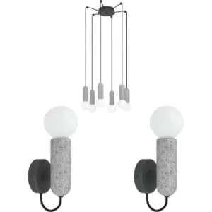 Image of Ceiling Pendant & 2x Matching Wall Lights Anthracite Terrazzo Stone Bulb Holder