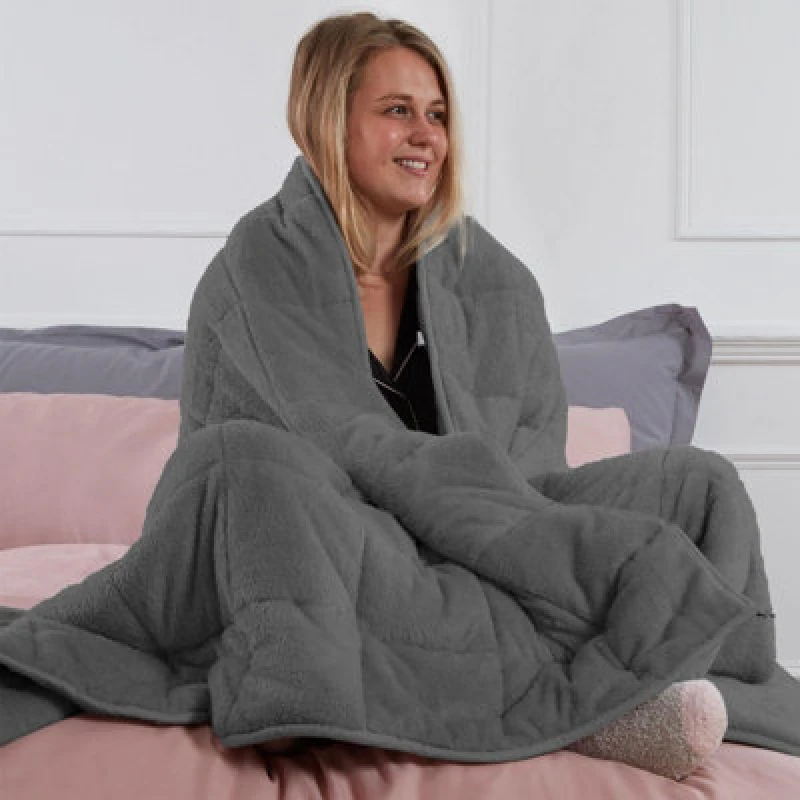 Image of OHS OHS Teddy Fleece Sensory Sleep Therapy Weighted Blanket 125 x 180cm 6kg in Charcoal Size: 125cm x 150cm Charcoal 125cm x 150cm Unisex 502743416