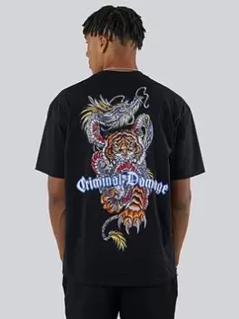 Image of Criminal Damage Dragon Tiger Fight T-Shirt, Black, Size 2XL, Men