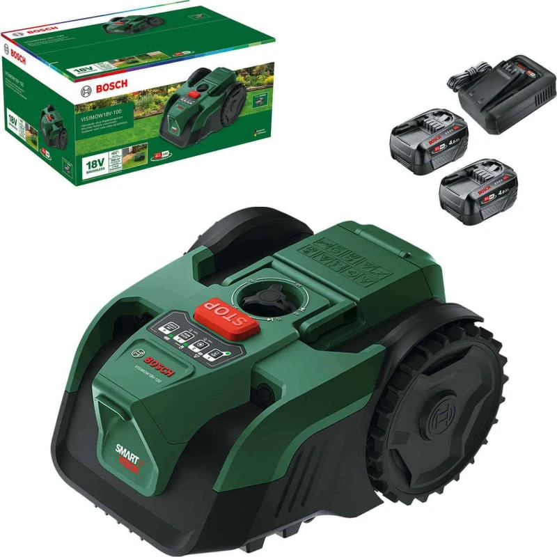 Image of Bosch VISIMOW 18V-100 P4A 18v Cordless Camera Robotic Lawnmower 155mm 2 x 4ah Li-ion Battery Charger VISIMOW18V-100