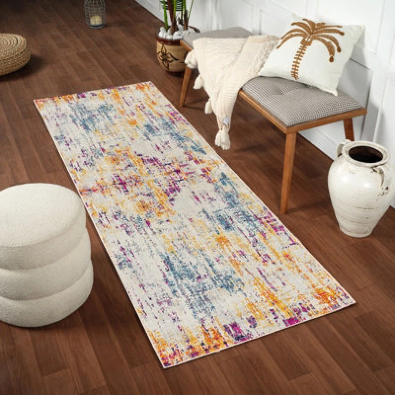 Image of Livabliss Abstract Modern Marble Blue Chinu Runner Rug 80 X 220 Cm - Easy Care, Non Shedding, Ideal For Hallway Or Beside The Bed