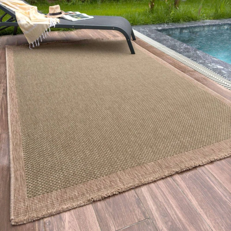 Image of THE RUGS Jute Looking Square Dots Design Outdoor Rugs in Blue Nature 5200GN in Green Size: 80cm x 150cm Green Unisex 80cm x 150 cm
