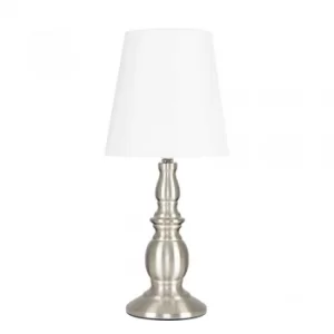 image of Sierra Satin Nickel Spindle Touch Table Lamp With Cream Shade