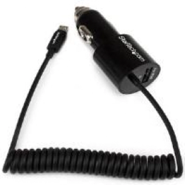 image of StarTech Dual port Car Charger USB With Built in Micro usb Cable black