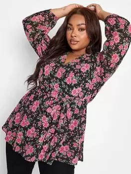Image of Yours Floral Spot Wrap Top - Black, Size 18, Women