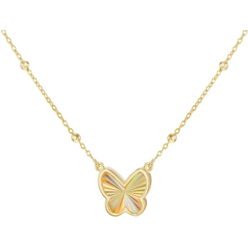 Image of Be You 9ct Gold Rainbow Butterfly Trace and Ball Necklace Yellow Gold female 17-18in