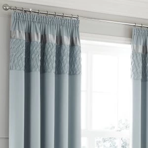 Image of Catherine Lansfield Quilted Duck Egg Satin Pencil Pleat Curtains - Duck Egg