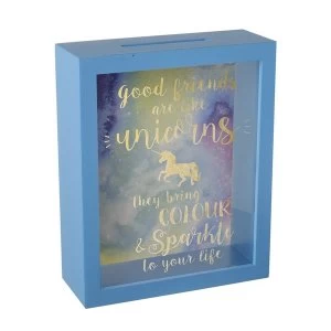 Image of Blue Wooden Unicorn Money Box