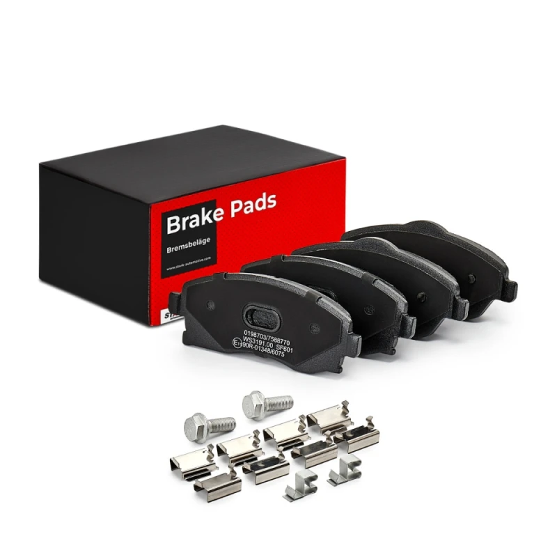 Image of RIDEX 402B0072 Brake pad set Front Axle, with acoustic wear warning, with accessories, with anti-squeak plate Brake Pad Set,disc brake (402)