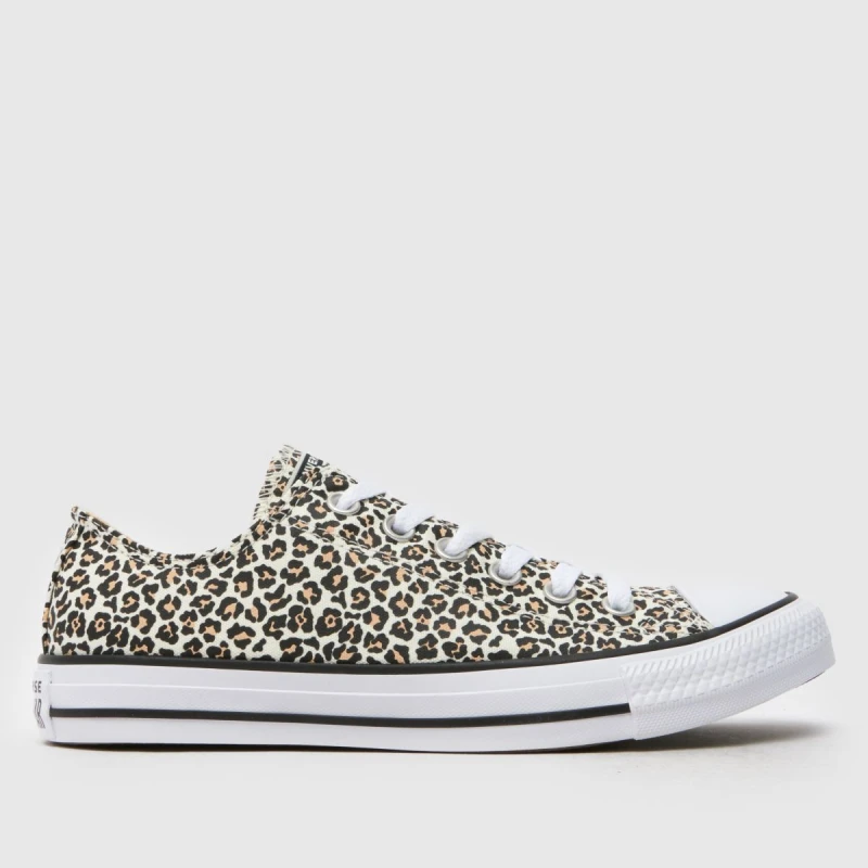 Image of Converse Womens All Star Low Trainers Egret Black Coastal Dune Leopard, 4