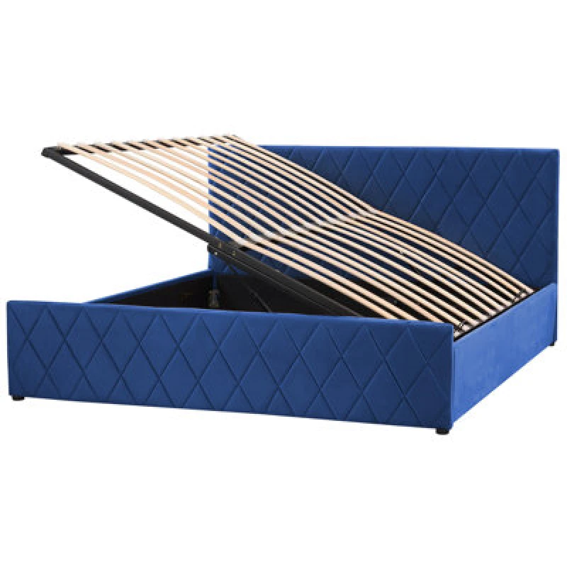 Image of Beliani Ottoman Bed Velvet Rochefort 180 X 200 Cm (Eu Super King) Navy Blue