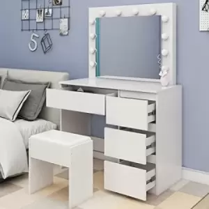 Dressing Table Makeup Table With 4 Drawers LED Mirror Girls Dresser