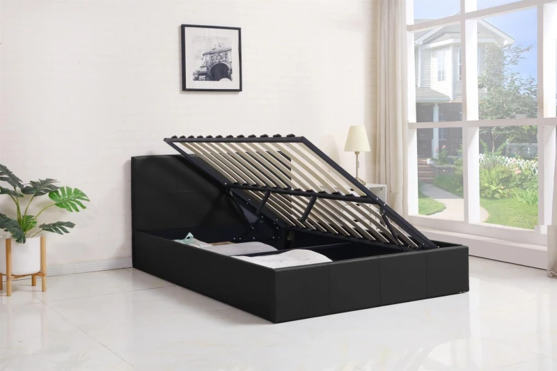 Image of KOSY KOALA Ottoman Stoarge Bed Black small double 4ft leather and 1 Mattress bedroom furniture Black