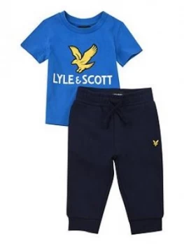 Image of Lyle & Scott Toddler Boys Eagle Logo Tee And Jog Set - Blue, Size 9 Months