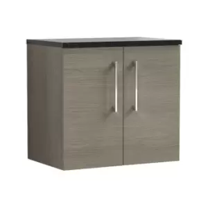 Image of Arno Solace Oak 600mm Wall Hung 2 Door Vanity Unit with Sparkling Black Laminate Worktop - ARN2523LSB - Solace Oak - Nuie