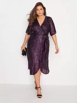 Image of Yours Sequin Double Mesh Wrap Dress - Purple, Purple, Size 16, Women