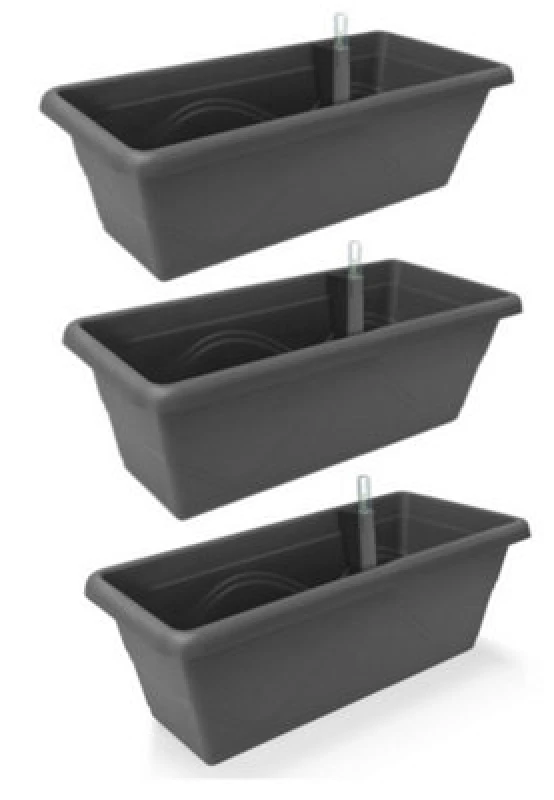 Image of Swift Set Of 3X 400mm - Self-Watering Planters, Troughs, Flowerpots For Balconies - With Vermiculite - W39 D21 H17Cm, 7.8L - Anthracite