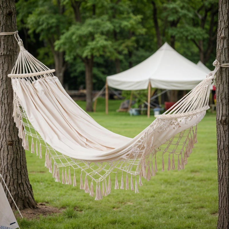 Image of Breeins 290cm Camping Hanging Canvas Hammock Beige Beige M