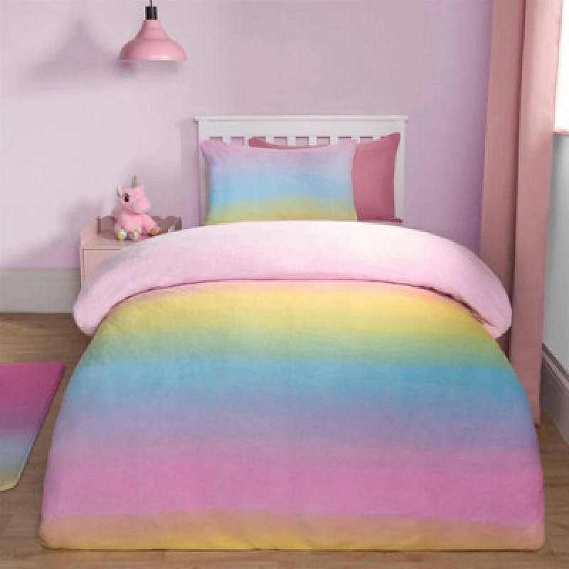 Image of OHS OHS Ombre Fleece Duvet Cover Pillowcase Quilt Rainbow Bedding Set in Pink Size: Single Pink Single Unisex 5027434190072