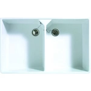 image of Wickes Butler 2 Bowl Kitchen Ceramic White Sink