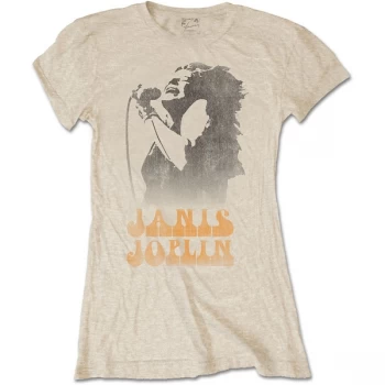 image of Janis Joplin - Working The Mic Ladies Large T-Shirt - Neutral