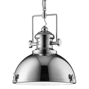 image of Industrial 1 Light Dome Ceiling Pendant Chrome with Acrylic Diffuser, E27