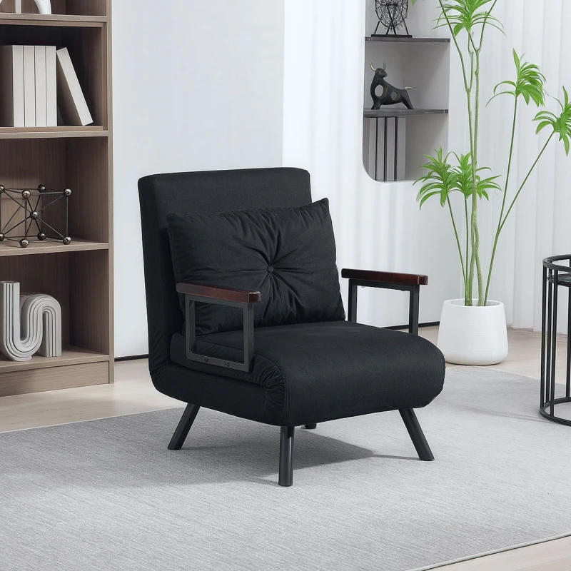Image of HOMCOM Click Clack Single Chair Bed Settee for Living Room, Black 839-834V70BK