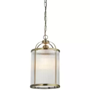 Image of Endon Lambeth Ribbed Glass Single Ceiling Pendant Antique Brass