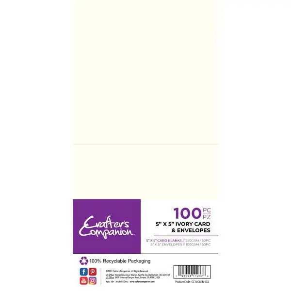 image of Crafter's Companion 5" x 5" Card Blanks & Envelopes Ivory 250 GSM Pack of 50