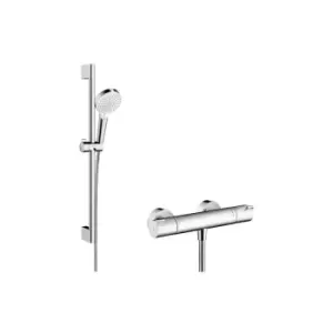 image of Crometta Shower set 100 Vario with Ecostat 1001 cl thermostatic mixer and shower rail 65cm (27812400) - Hansgrohe