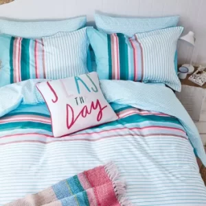 image of Joules Coastal Border Stripe Kingsize Duvet Cover Set, Aqua