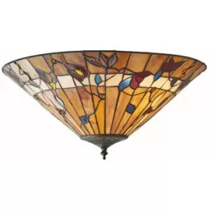 image of Loops - Tiffany Glass Semi Flush Ceiling Light Warm Floral Round Inverted Shade i00034