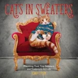 Image of cats in sweaters flaunting their tiny sweaters and trademark attitude