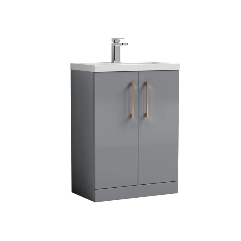 Image of Balterley Bathroom Vanity Basin Unit, Brushed Bronze Handles, 600mm, Satin Grey Grey Unisex