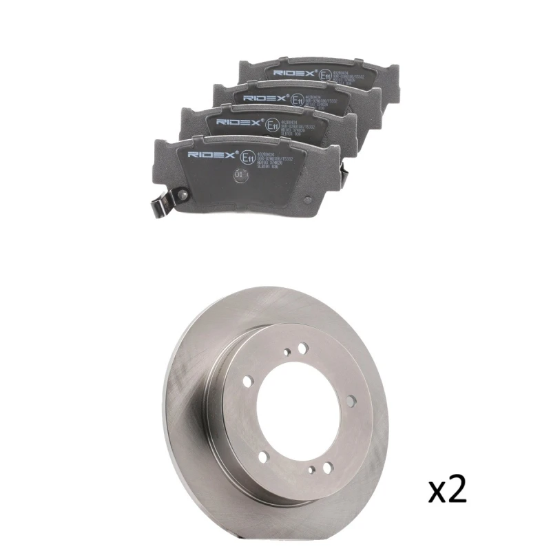 Image of RIDEX 3405B2950 Brake disc and pads set Front Axle, Brake Disc Type: Solid, with acoustic wear warning Brake Set,disc brakes (3405)