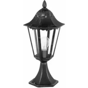Image of Loops - IP44 Outdoor Pedestal Light Black & Silver Patina Lantern 1 x 60W E27 Bulb