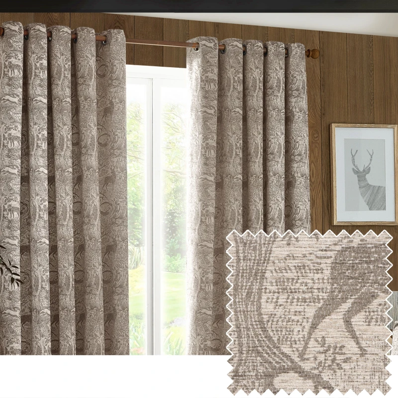 Image of Winter Woods Animal Chenille Eyelet Curtains Taupe, Taupe / 229 x 229cm