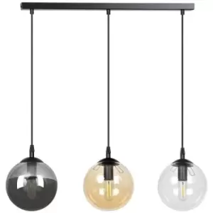 Image of Emibig Cosmo Black Globe Bar Pendant Ceiling Light with Clear, Graphite, Amber Glass Shades, 3x E14