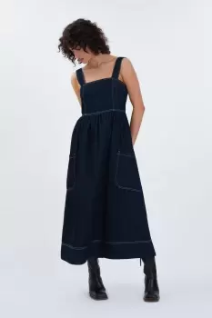 Image of Fatma Pinafore Midi Dress, Dark Indigo / 12