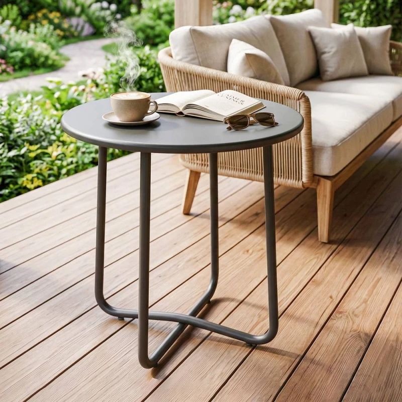 Image of OUTSUNNY Metal Garden Side Table, 48cm Round Outdoor Table in Dark Grey Dark Grey Unisex