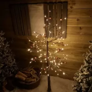 Image of 6ft Snowy Brown Twig Outdoor Christmas Tree with Pine Cones & 144 Warm White LEDs