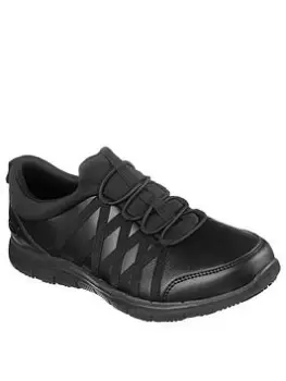 Image of Skechers Slip On Bungee Slip Resistant Workwear Trainers, Black, Size 5, Women