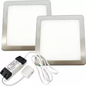 Image of 2x brushed nickel Ultra-Slim Square Under Cabinet Kitchen Light & Driver Kit - Natural White Diffused led