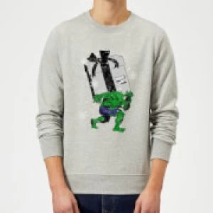 Image of Marvel Comics The Incredible Hulk Christmas Present Grey Christmas Sweatshirt - L - Grey