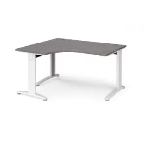 image of TR10 deluxe left hand ergonomic desk 1400mm - white frame and grey oak top