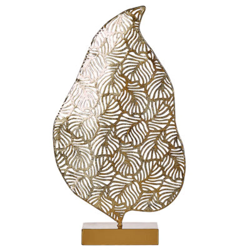 Image of Beliani Figurine Leaf Lithium Metal Gold