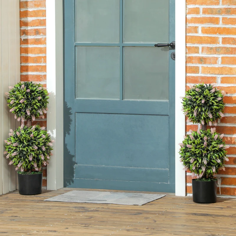 Image of HOMCOM Set of 2 Potted Artificial Plants with Lavender Flowers Pink