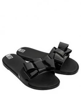 image of Zaxy Sky Slide Bow Flat Sandals - Black, Size 3, Women