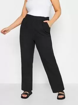 Image of Yours Cool Cotton Wide Leg Trousers - Black, Size 14, Women